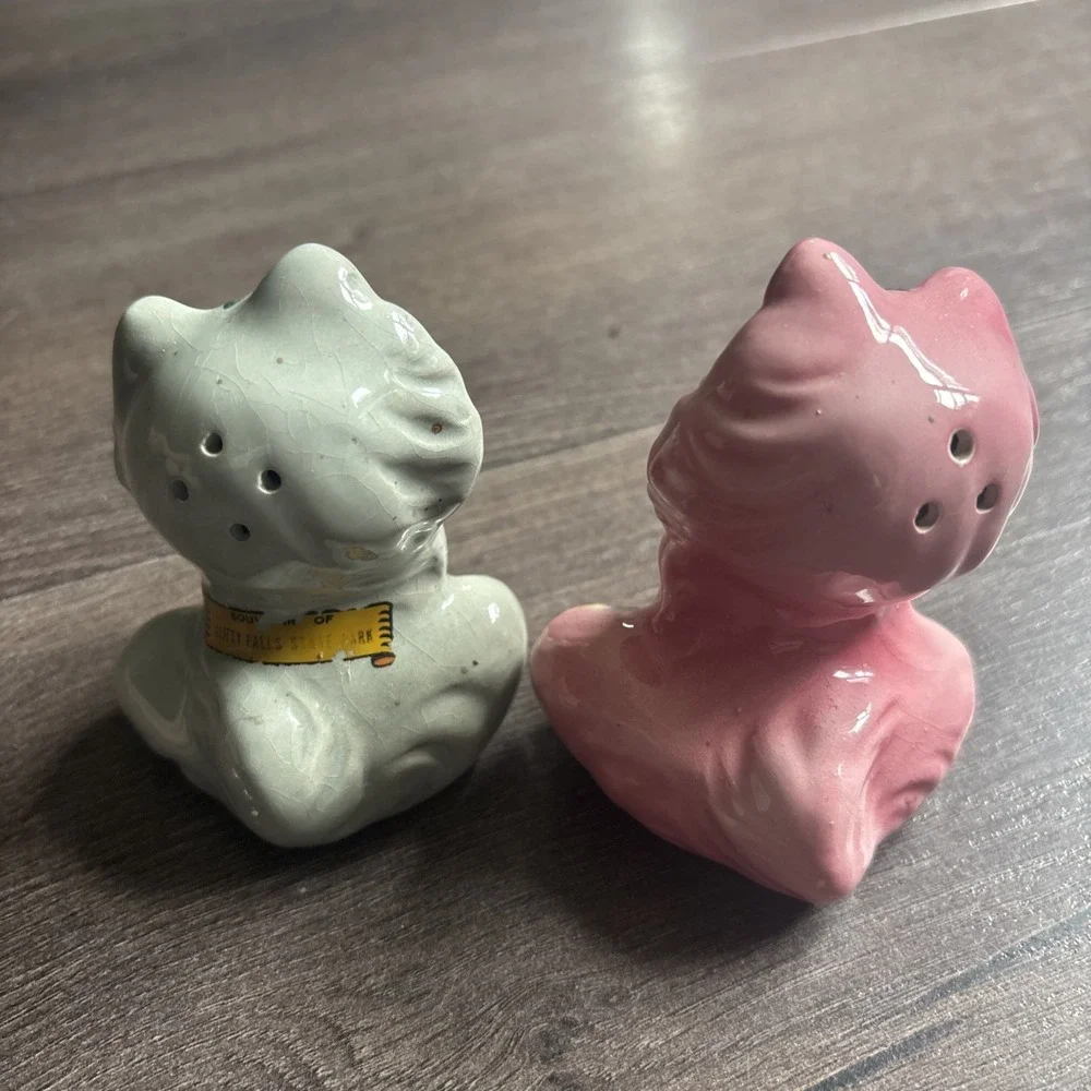 Vintage Stoneware CAT KITTENS Salt Pepper Shakers Set Cottage